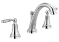 DELTA® 3532LF-MPU Woodhurst™ Widespread Bathroom Faucet With Plated Flange and Stopper, 1.2 gpm Flow Rate, 4-7/16 in H Spout, 4-1/2 to 16 in Center, Polished Chrome, 2 Handles, Metal Pop-Up Drain, Import