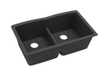 Elkay® ELXDULB3322CA0 Quartz Luxe Traditional Kitchen Sink, Caviar, Rectangle Shape, 15-3/16 in Left, 15-3/16 in Right L x 16-3/4 in Left, 16-3/4 in Right W Bowl x 10 in Left, 10 in Right D Bowl, 33 in L x 19 in W x 10 in H, Undermount Mounting