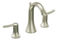 Moen® TS41708BN Fina® Widespread Bathroom Faucet, 1.5 gpm Flow Rate, 5-3/8 in H Spout, 8 to 16 in Center, Brushed Nickel, 2 Handles, Pop-Up Drain, Domestic