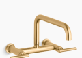 Kohler K-7549-4-2MB Purist(R) Two-Hole Wall-Mount Bridge Kitchen Sink Faucet - Vibrant Brushed Moderne Brass