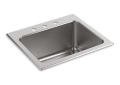 Kohler® 5798-3-NA Ballad™ Utility Sink, Rectangular Shape, 21-1/4 in L x 15-3/4 in W Bowl x 11-5/16 in D Bowl, 3 Faucet Holes, 25 in L x 22 in W x 11-5/8 in H, Top Mounting, Stainless Steel
