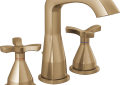 DELTA® 357766-CZMPU-DST Stryke™ Widespread Lavatory Faucet, 1.2 gpm Flow Rate, 5-3/8 in H Spout, 4 to 16 in Center, Brilliance® Champagne Bronze, 2 Handles, Metal Pop-Up Drain