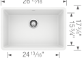 Blanco 522429 PRECIS™ SILGRANIT® Composite Sink, White, Rectangle Shape, 24-13/16 in L x 15-3/4 in W x 8-5/8 in D Bowl, 26-13/16 in L x 17-3/4 in W, Under Mount, Granite