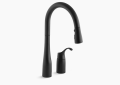 Kohler K-647-BL Simplice(R) Two-Hole Kitchen Sink Faucet with 16-1/8" Pull-Down Swing Spout, DockNetik(R) Magnetic Docking System, and a 3-Function Sprayhead Featuring Sweep(TM) Spray - Matte Black