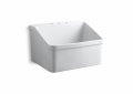 Kohler® 12794-0 Hollister™ Utility Sink, Rectangle Shape, 3 Faucet Holes, 28 in W x 22 in D x 17-1/2 in H, Wall Mount, Vitreous China, White