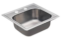 Moen® KG2045622 2000 Drop-In Kitchen Sink, Stainless, Squared Shape, 12 in L x 10 in W, 2 Faucet Holes, 15 in L x 15 in W x 5-1/2 in H, Stainless Steel