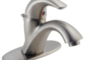 DELTA® 583LF-SSWF Centerset Lavatory Faucet, Classic, 1.2 gpm, 2-1/2 in H Spout, 1 Handles, 50/50 Pop-Up Drain, 1/3 Faucet Holes, Stainless Steel, Function: Traditional, Commercial