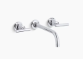 Kohler T14414-4-CP Purist(R) Wall-Mount Bathroom Sink Faucet Trim with 9", 90-Degree Angle Spout and Lever Handles, Requires Valve - Polished Chrome