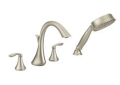 Moen® T944BN Eva® Widespread Roman Tub Faucet, 10 in Center, Brushed Nickel, 2 Handles, Function: Traditional, Domestic