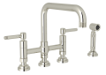 Rohl A3358ILWSPN-2 Campo Deck Mount U-Spout 3 Leg Bridge Faucet with Sidespray - Polished Nickel