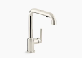 Kohler K-7505-SN Purist(R) Single-Hole Kitchen Sink Faucet with 8" Pull-Out Spout - Vibrant Polished Nickel