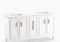 Kohler K-33547-ASB-0 Southerk(R) 60" Bathroom Vanity Cabinet with Sinks and Quartz Top - White